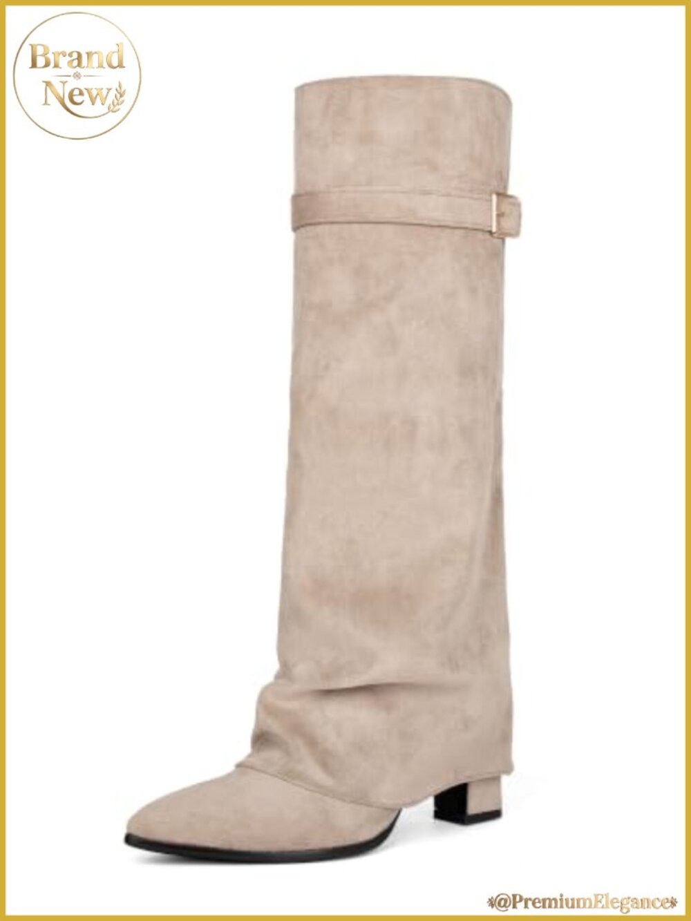Women Faux Suede Fold Over Knee High Boots Block Heel Pointy Toe Slouchy